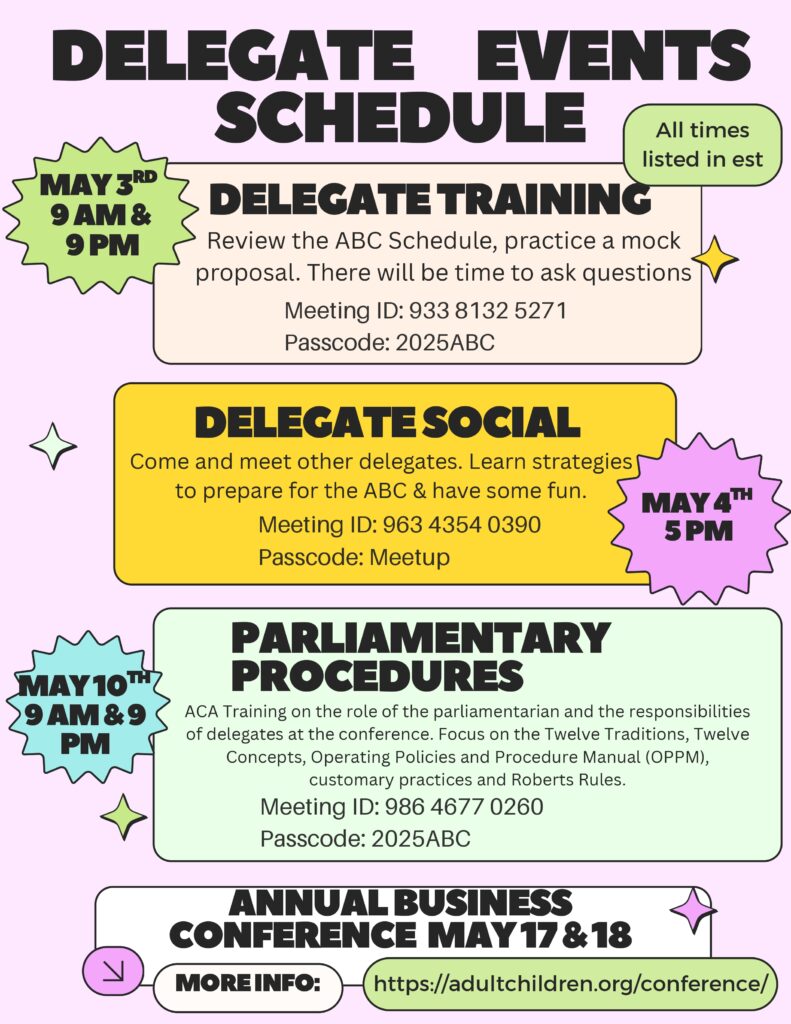 ACA ABC Delegate Event Schedule